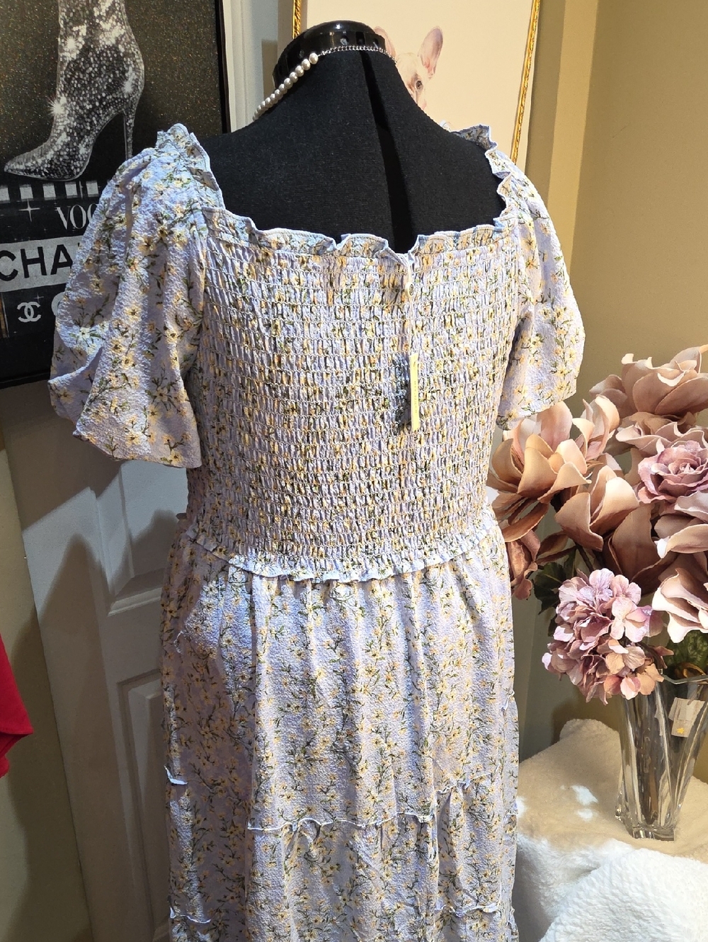 Nwt 1x, 2x Max Studio Light Blue Floral Smocked Maxi Dress B1 - Picture 8 of 17